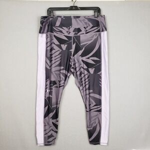 Under Armour Size 2X Athletic‎ Ankle Leggings Gray Palm Print White Track Stripe